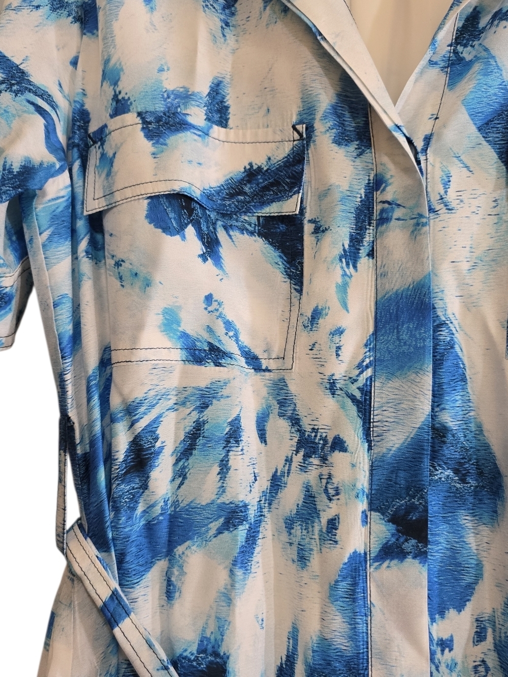 Marie Oliver Tie Waist Button Front Shirt Dress Small Tie Dye Blue White - Picture 4 of 9
